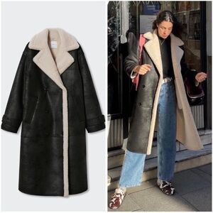 Mango Oversized Faux-Shearling Coat New